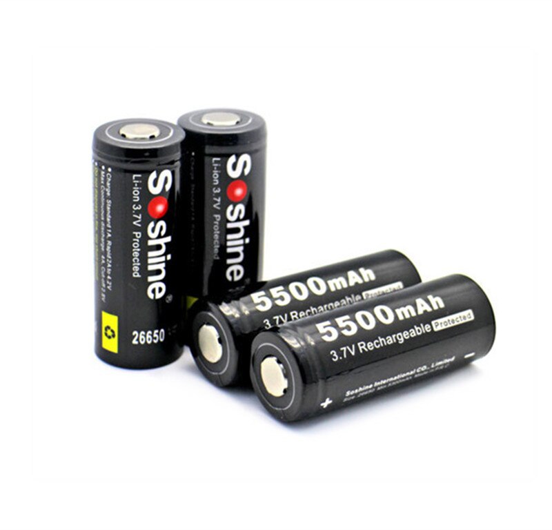 Soshine, 3,7 V, 5500mAh, 26650, batería protegida, 26650, pilas recargables de ion de litio con funda porta baterías