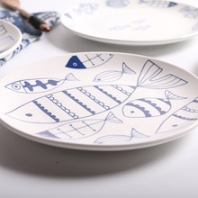 jingdezhen Cartoon fish Ceramic Plate Dish 8 inches Bone China Porcelain Round Flat Dinning Lunch Plate