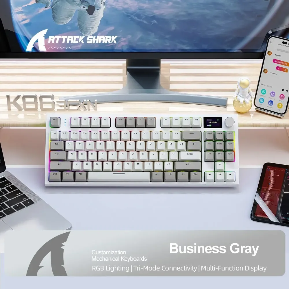 ! K86 Wireless -Swappable Mechanical Keyboard Bluetooth/2.4g With Display Screen and Volume Rotary Button for Games and