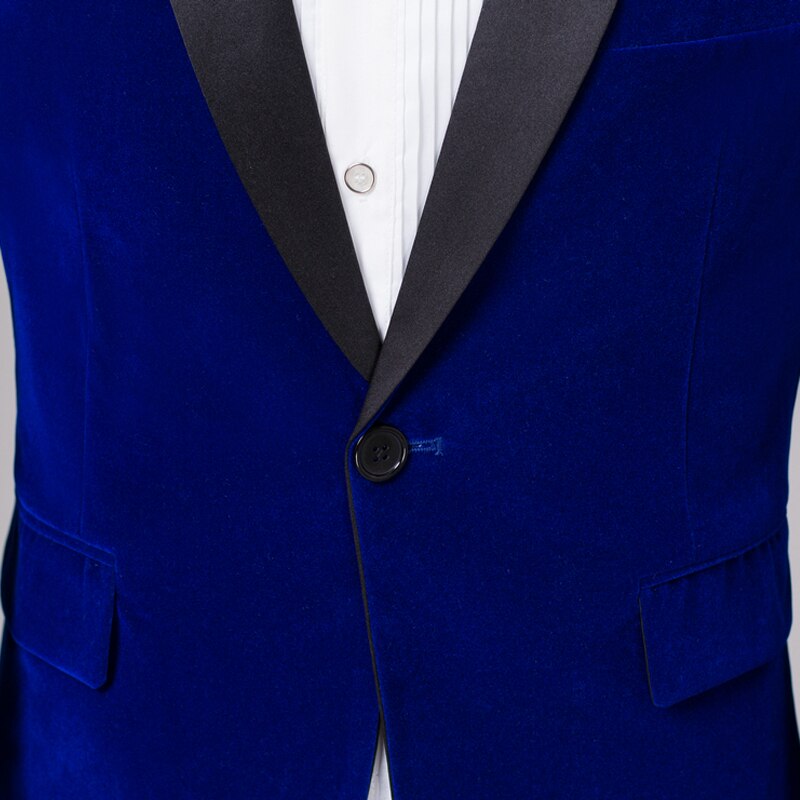 Männer Anzug königlich Blau Burgund Samt Blazer schlank passen eins Taste Bräutigam Rauchen Kostüm Herren Abendessen Jacke Formale Geschäft Blazer