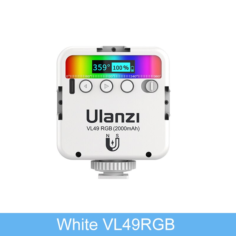 Ulanzi VL49 RGB Mini LED Video Light 2000mAh 2500K-9000K Portable Photography Lights Vlog Fill Light for DSLR SLR Camera Lamp: White VL49RGB