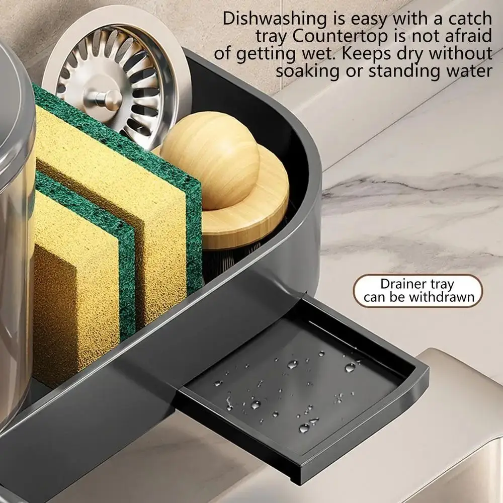 Kitchen Dish Soap Press Drain Storage Rack Punch-free Wall-mounted Kitchen Sink Press Soap Dispenser Kitchen Accessories