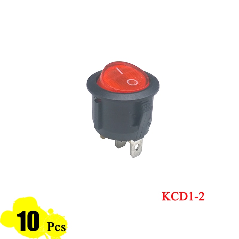 10 pieces/lot KCD1-2 23mm LED Round Button SPST 3PIN Snap-in ON/OFF Position Snap Boat Rocker switch with light 6A/250V Copper