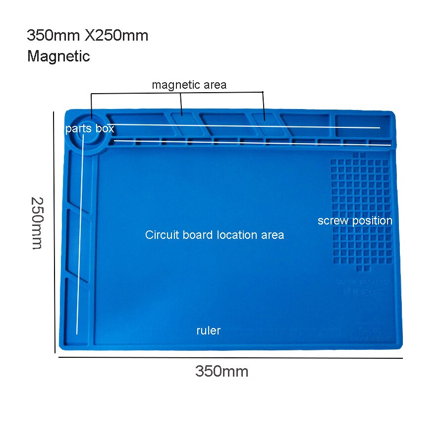 S-160 Silicone Pad Desk Platform 45x30cm for Soldering Station Iron Phone PC Repair Mat Magnetic Heat Insulation No Lead: 350x250MM--2