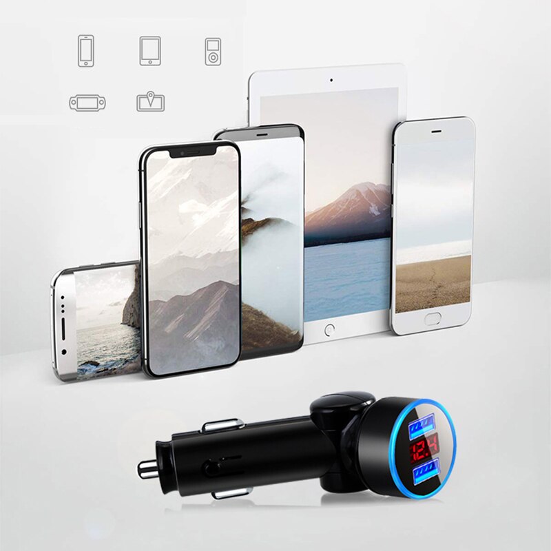 2 Usb Autolader Digitale Display Sigarettenaansteker Opladen Adapter Voertuig Verlichting Converter Micro Usb C Type C Kabel TXTB1