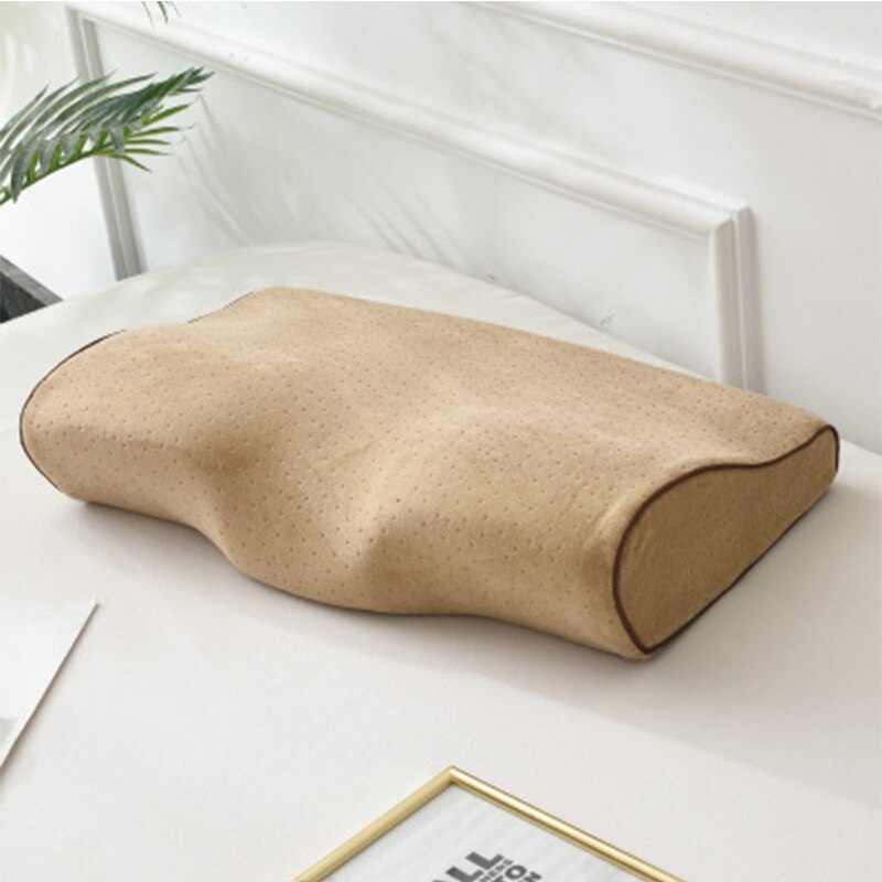 Memory Foam Pillow Bedding Pillow Neck Protection Slow Rebound Memory Foam Butterfly Shaped Pillow Health Cervical Neck Pillows: Brown