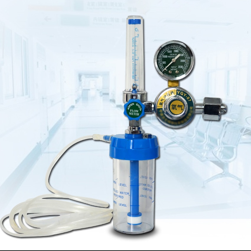 Oxygen Flow Meter Absorber Regulator with 205cm Tube, Buoy Type Oxygen O2 Pressure Reducing Valve Regulator G5/8 Inlet
