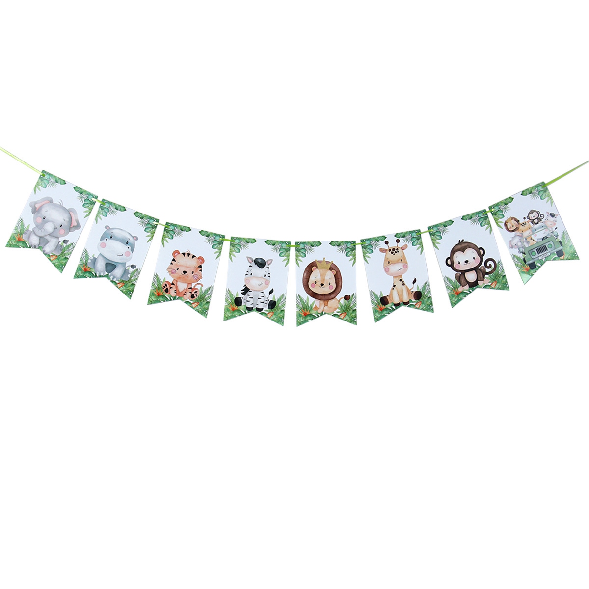Jungle Party Backdrop Garland Zoo Safari Theme Lion Monkey Dinosaur Animal Bunting Garland Kids Birthday Decor Paper Banner: Default Title