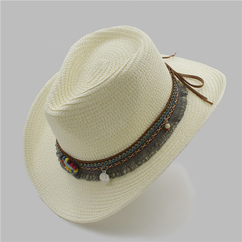 Kvindestøv vestlige cowboyhatte med rullet op bred kant til dame cowgirl jazz hat med kvast sombrero cap sommerstrand solhat: Fløde