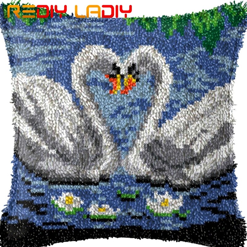 kitphoenix Klink Haak Kussen Kits voor Volwassenen Bloem Klink Haak Kits voor Volwassenen Beginners Kussensloop 43cmX43cm Handwerk Klink Haak Kit Onafgewerkt Haak Tapijt Garen Kussen Borduurwerk