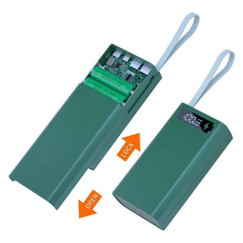 Powerbank-gehäuse mit push-pull-mechanismus, zwei usb-anschlüssen, digitalanzeige, kabellosem handy-ladegerät, diy-gehäuse für 12*18650 akkus