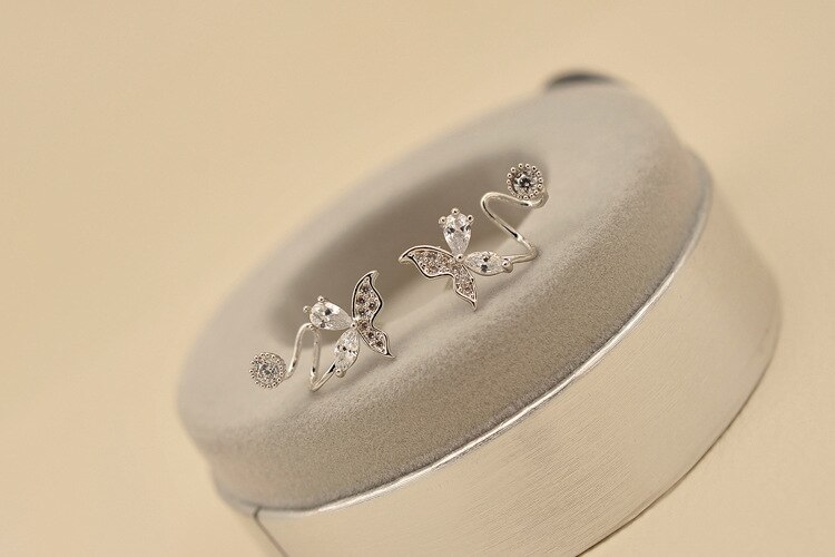 butterfly 925 sterling silver ladies`stud earrings jewelry anti-allergic women girl