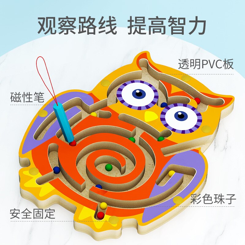Wooden Maze Toy - Cartoon Animal Magnetic Pen Track - Early Education Learning