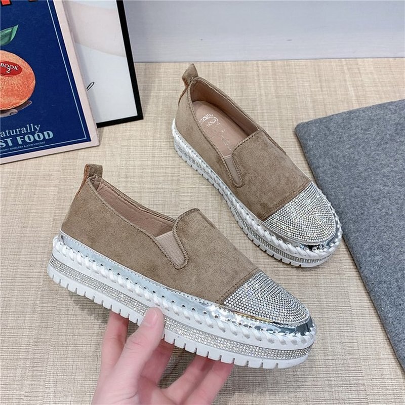 Våren kvinnor lägenheter skor platå sneakers slip on flats läder mocka dam loafers bling kvinnor creepers
