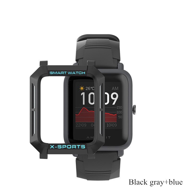 Caja de reloj para Huami Amazfit Bip S funda para reloj TPU caso suave Carcasa protectora para Huawei Amazfit Bip Lite de la Juventud: Black gray blue / Amazfit Bip Lite