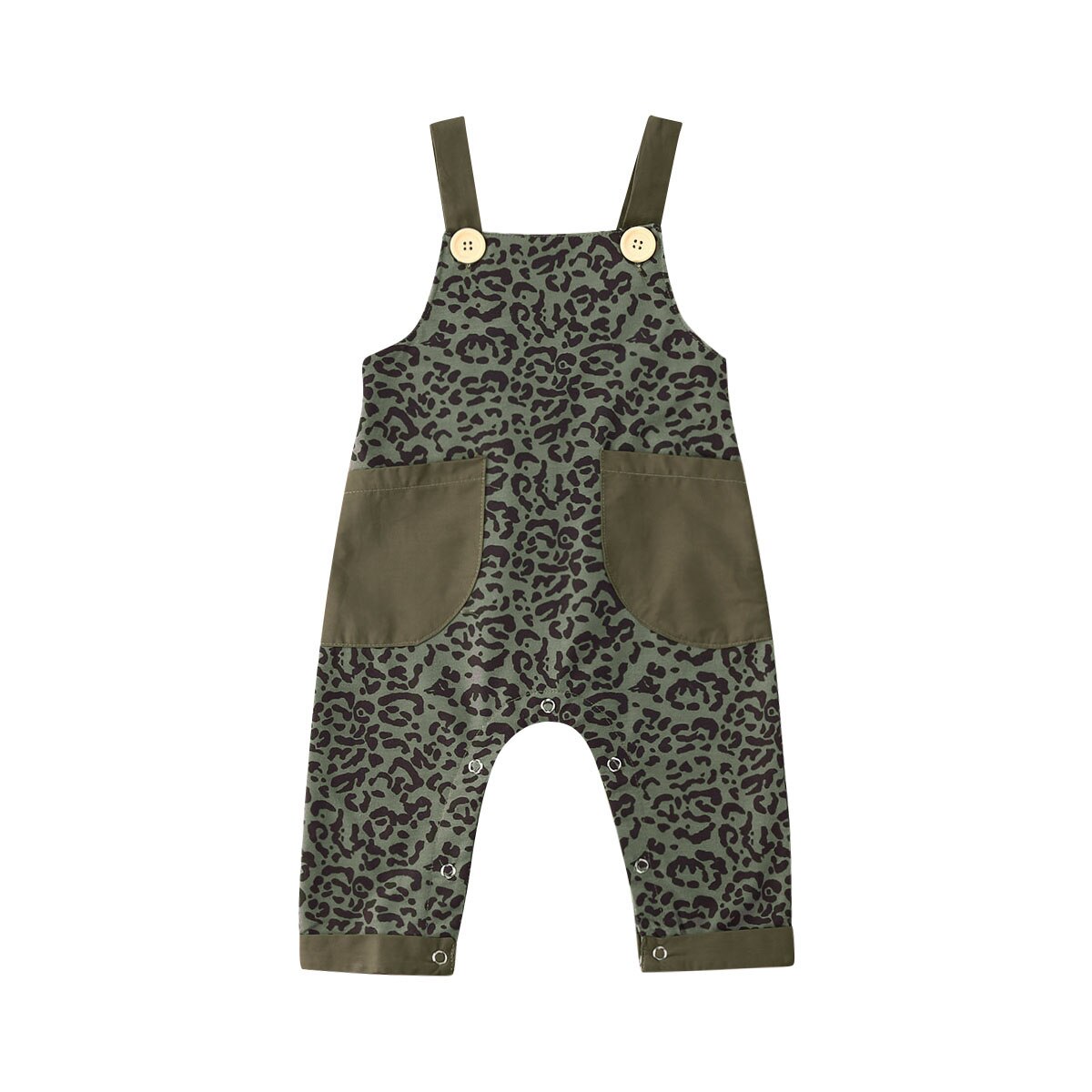 0-5Y Summer Infant Baby Girls Boys Overalls Pants Leopard Print Pocket Straight Overalls 3 Colors: green / 24M