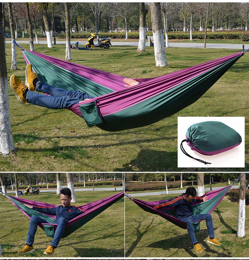 Camp Bed Hangmat Draagbare Lichtgewicht Parachute Hangmat Air Bed Voor Backpacken Reizen Strand Achtertuin Patio Wandelen Opknoping Bed: Purple Green