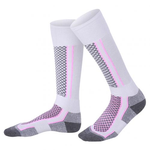 Invierno hombres mujeres deportes al aire libre Snowboard algodón térmico calcetines largos de esquí: Pink White