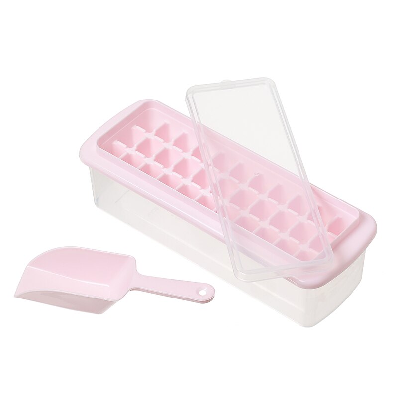 Plastic Ice Cube Maker Trays With Lids Bin For Freezer Icecream Cold Drinks Whiskey Cocktails Kitchen Tools Accessories Ice Mold: Pink