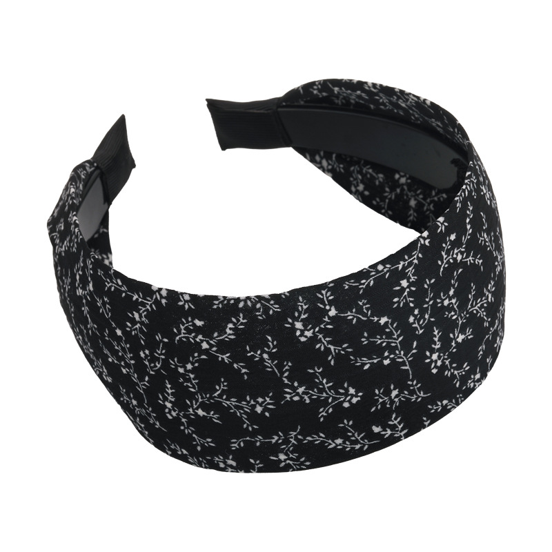 Diademas Retro de lunares blancos y negros con flores pequeñas, diademas con borde ancho, banda para el cabello con temperamento para mujer, aro para el cabello para , tocado de