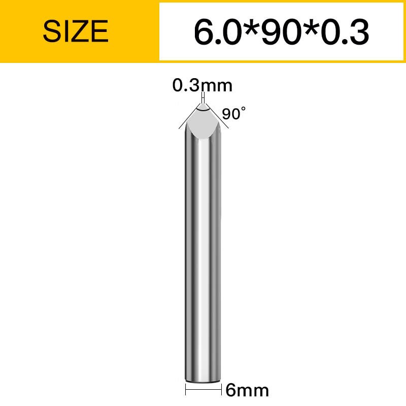 Vsharp 3 Edges 6mm Carbide V-shape Engraving Bit TriangularMilling Cutter Wood Acrylic PVC Jade Metal CNC Tool Engraving Carving: 6x90Deg.x0.3