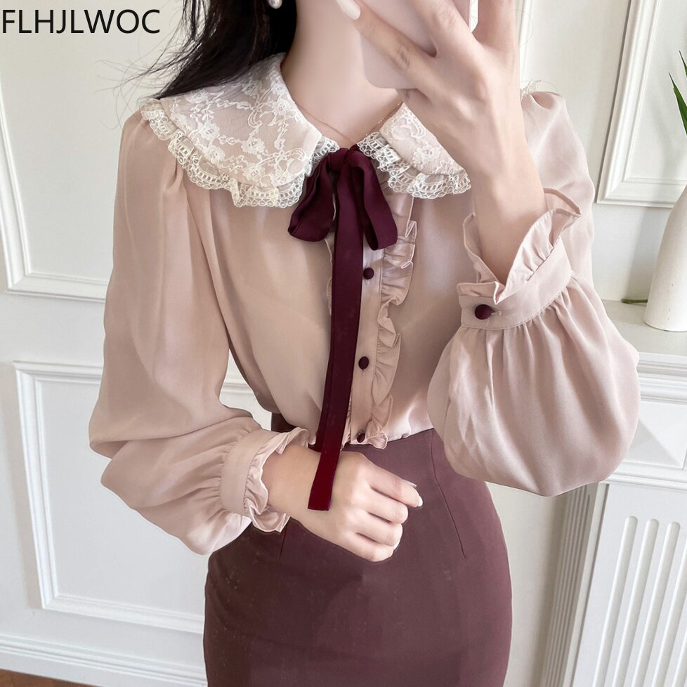 frauen Nette oben Adrette Jahrgang Japan schick Korea Einreiher Geschmack Elegante Formale Hemden Blusen Rosa Weiß: XL / hell Rosa