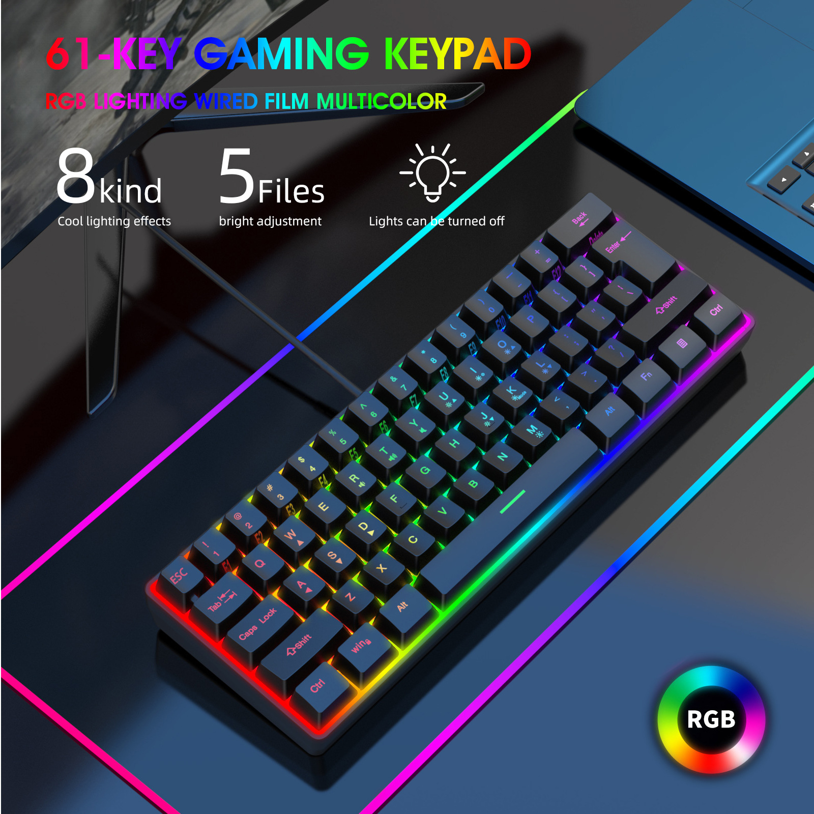 61-toetsen RGB-toetsenbord Stil Minimalistische en stijlvolle aanbevolen toetsenborden voor gaming