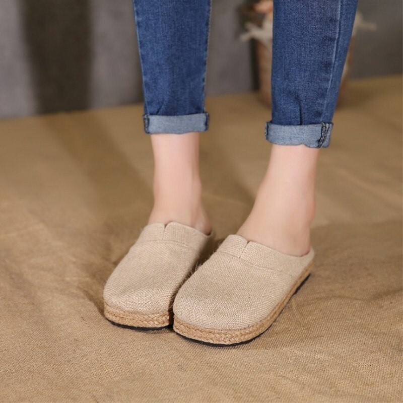 Baotou – chaussures plates en lin et chanvre pur pour femmes, chaussures d'été respirantes, simples et confortables, de style chinois et folklorique