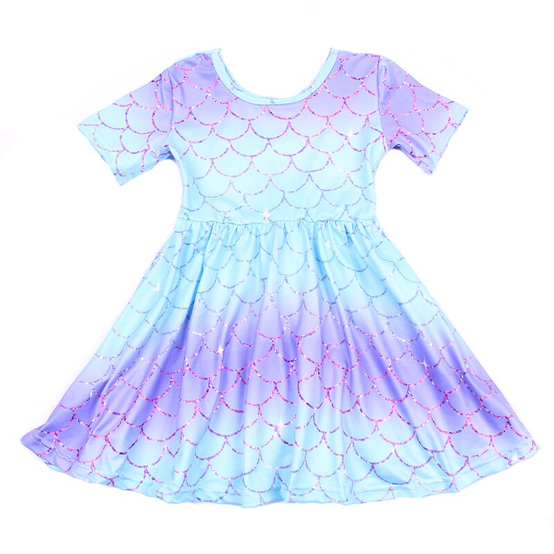 Toddles Gradient Purple Blue Girls Clothing Mermaid Squama Short Sleeve Clothing Soft Milk Silk
