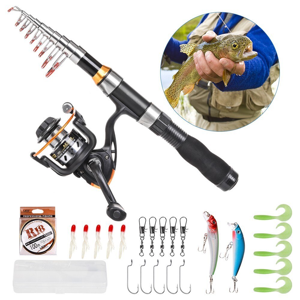 Hengel En Reel Combo Telescopische Hengel Pole Spinning Reel Set Vislijn Lokt Haken Vat Wartels Pakket Kit