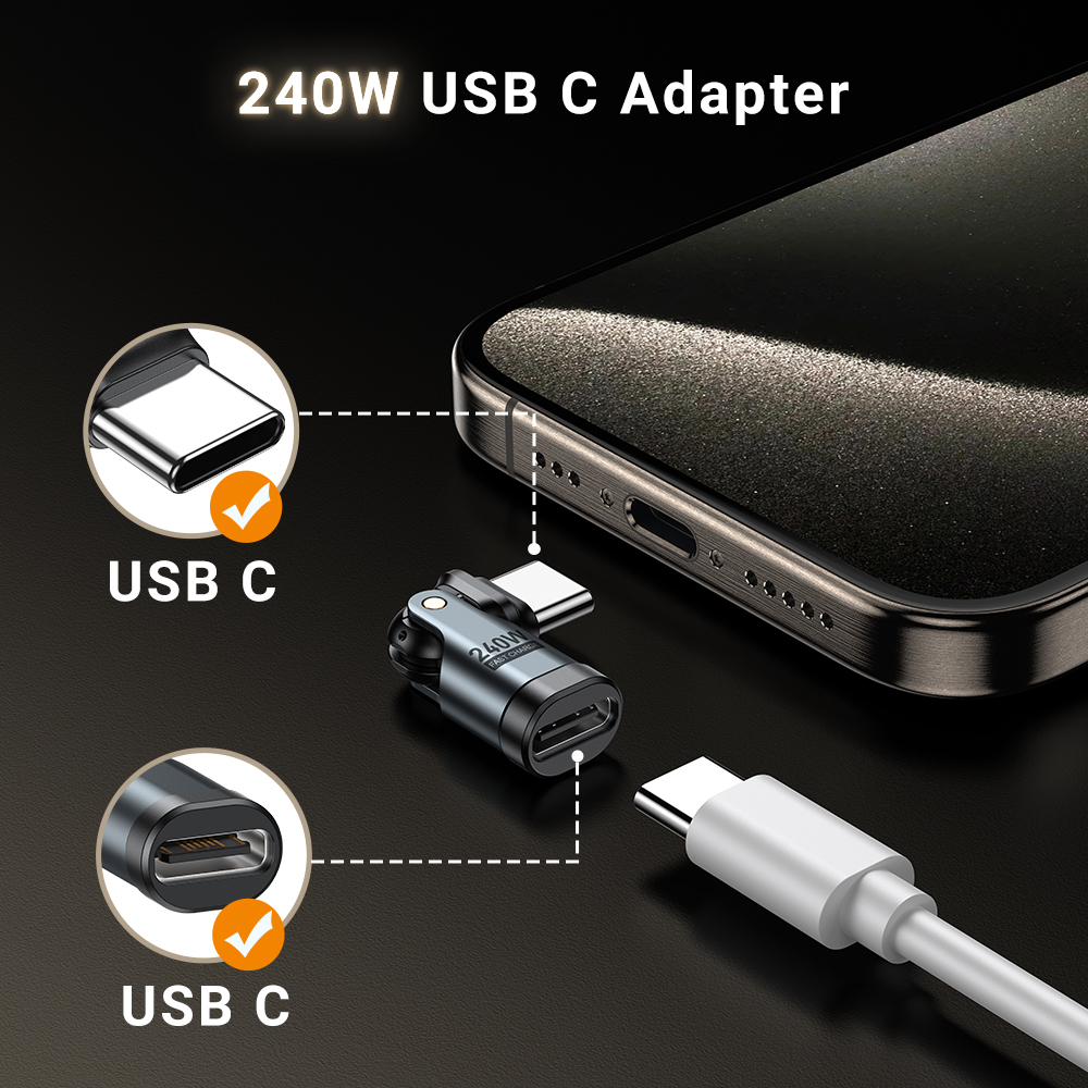 AUFU 240W OTG Adapter 180 Obrotowy Adapter USB Typu C Męski na Typ C Żeński Adapter OTG Szybkie Ładowanie Konwerter Do Macbooka Xiaomi Realme