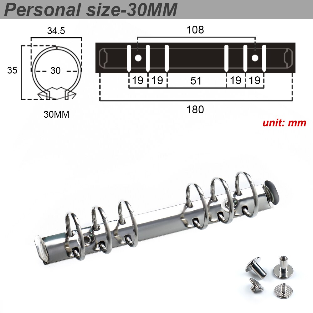 Fromtheon Metal Spiral Rings Binder Clip with Screw Diary Notebook Planner Binding Ring A5A6 Persoanl A7 Binder Clip File Folder: Silver Personal 30MM