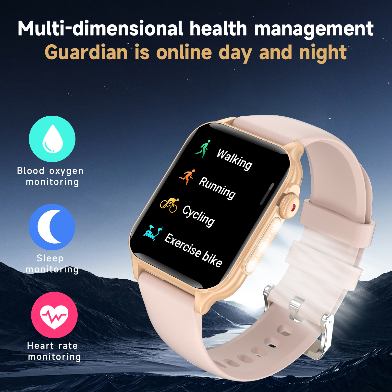 Montre connectée haut de gamme pour hommes et femmes, effet de lumière respirante colorée, fréquence cardiaque cool, montre-bracelet étanche
