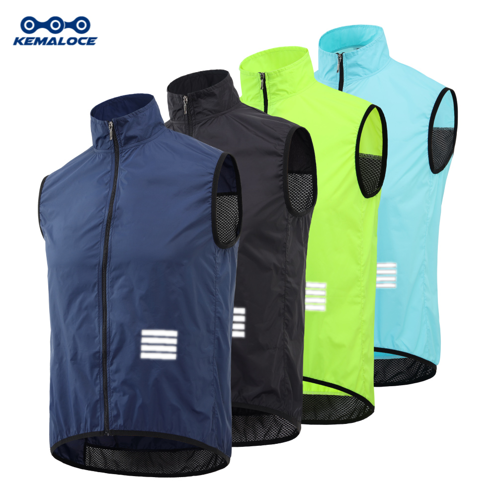 Kemaloce Fietsvest Zwart & Geel Heren Wielergilets Lichtgewicht Winddichte Reflecterende Fiets Sport Mouwjassen
