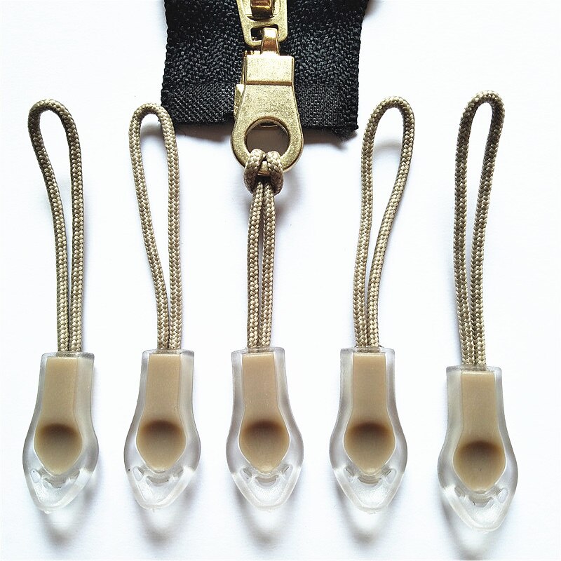 50Pcs Backpack Zipper Transparent Pull Cord Zip Fastener Zip Slider: 50pcs Khaki
