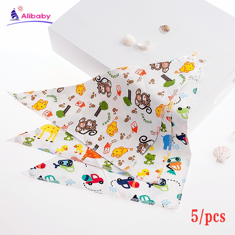 Baberos de algodón para bebés de 5 uds., Bandana, Baberos para bebés y niñas, babero para alimentación de bebé, ropa para bebés de doble capa con hebilla para comer eructos