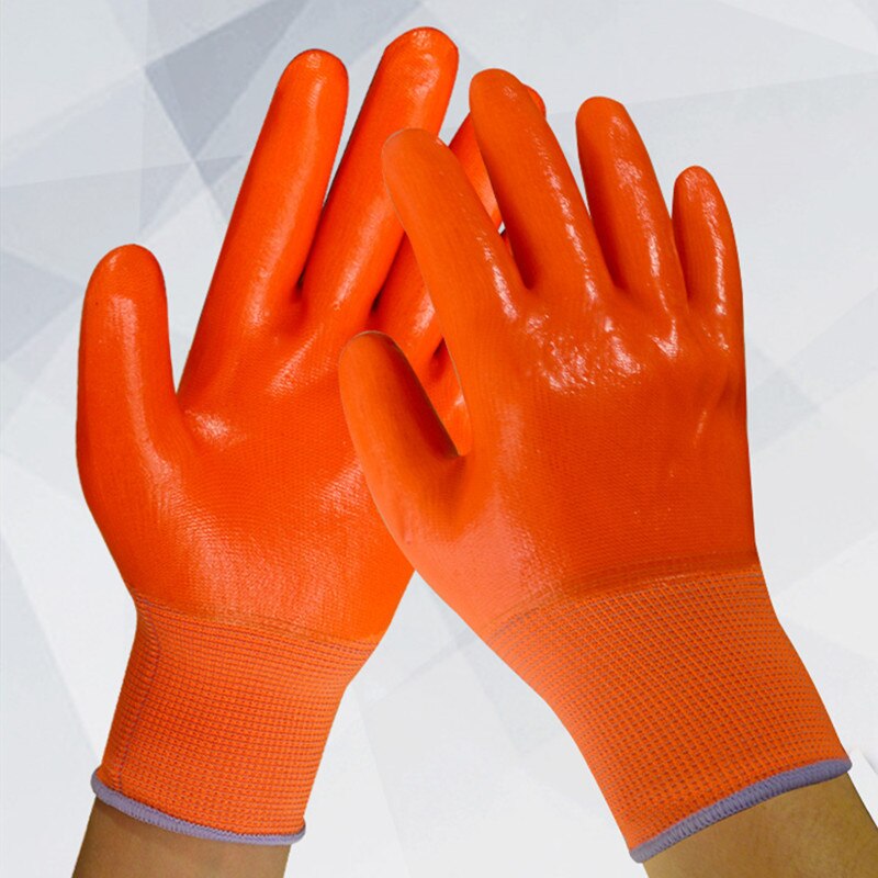 Guantes de PVC de látex para el hogar, resistentes al agua, totalmente recubiertos, para trabajo de carpintería, protección contra el frío, guantes de jardinería: A--12 pair