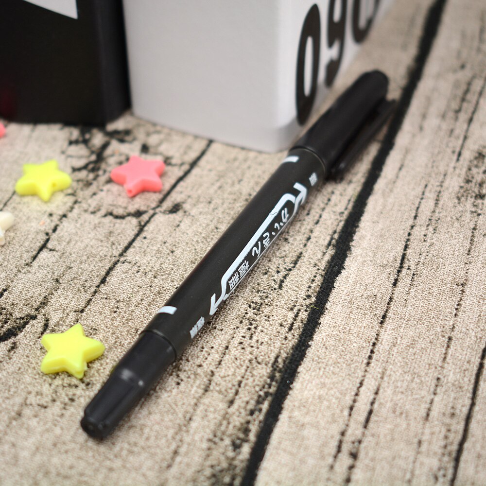 3 Pcs Dubbele Hoofden Twin Tip Permanente Zwarte Inkt Marker Pennen Fijne Punt Inkt Paint Draw Kantoor Schoolbenodigdheden Briefpapier vette Pennen