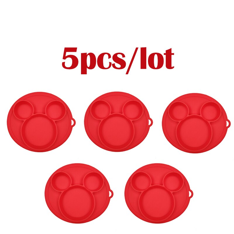 5 stuks/partij baby siliconen bordjes kinderkom borden babyvoeding siliconen kom baby silicagel borden kinder serviesgoed: Rood -5 stuks