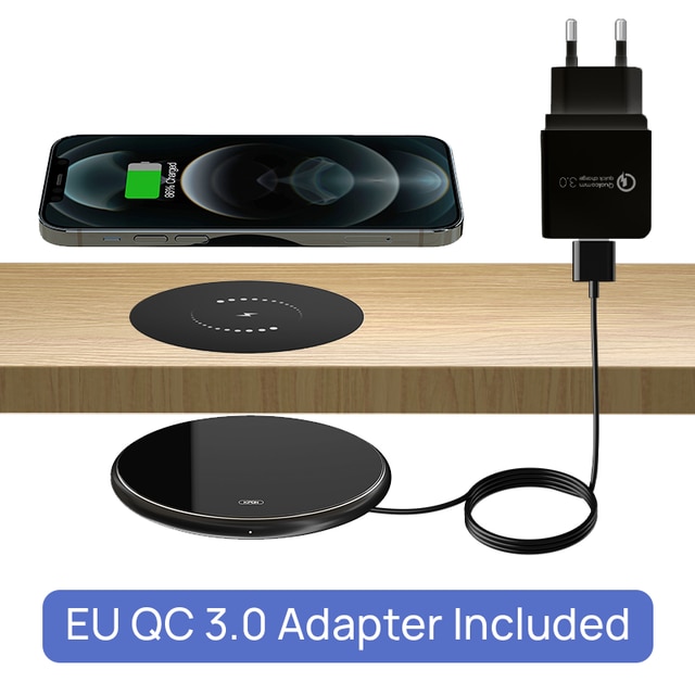 KPON-cargador inalámbrico Invisible, almohadilla de carga inalámbrica de larga distancia oculta para teléfono debajo del escritorio, QI, 10W: Black EU Adapter