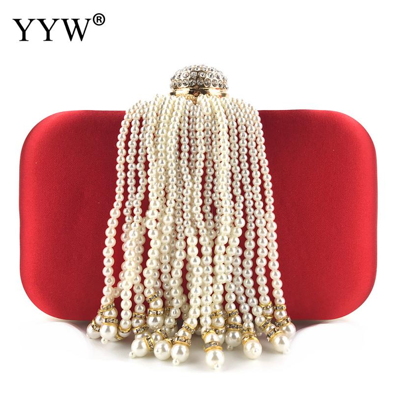 Azul festa de noite saco de embreagem das mulheres pérola borla saco de embreagem mão-frisado vestido saco de noite festa de formatura bolsa de casamento vermelho: red