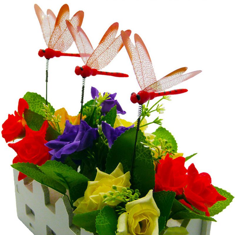 3D Dragonfly Garden Decoration Durable Artificial Dragonfly Garden Decoration Plant Lawn Decoration Outdoor ( 10pcs/Bag)