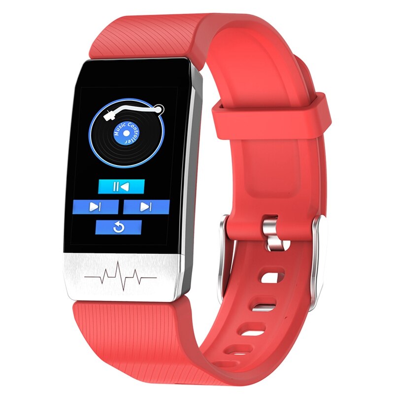 Bakeey T1 Thermometer Temperatuur Meting Ecg Gezondheid Monitor Smartband Run Route Track Muziek Helderheid Controle Smartwatch: Rood