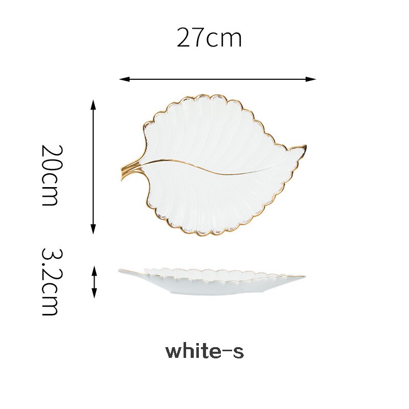 Luxus Keramik Teller Ablage mit Gold Rand Grün Blatt Gold Feder Schmuck machen-hoch Pinsel Lagerung Dekorative Sushi Platte: 27cm Weiß