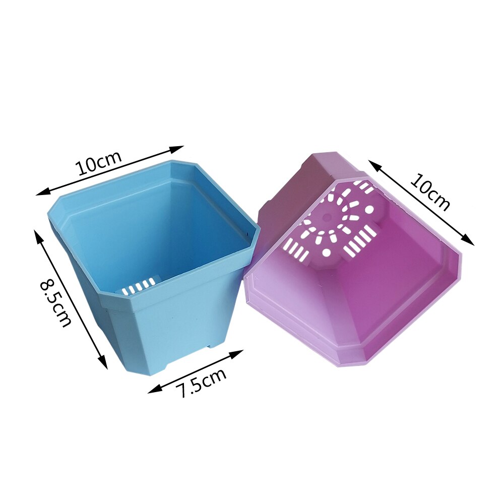 14 Pcs Plastic Dikker Vierkante Bloempotten Home Tuin Kantoor Vetplant Pot Snoep Kleur Kas Kwekerij Potten 10Cm * 10Cm