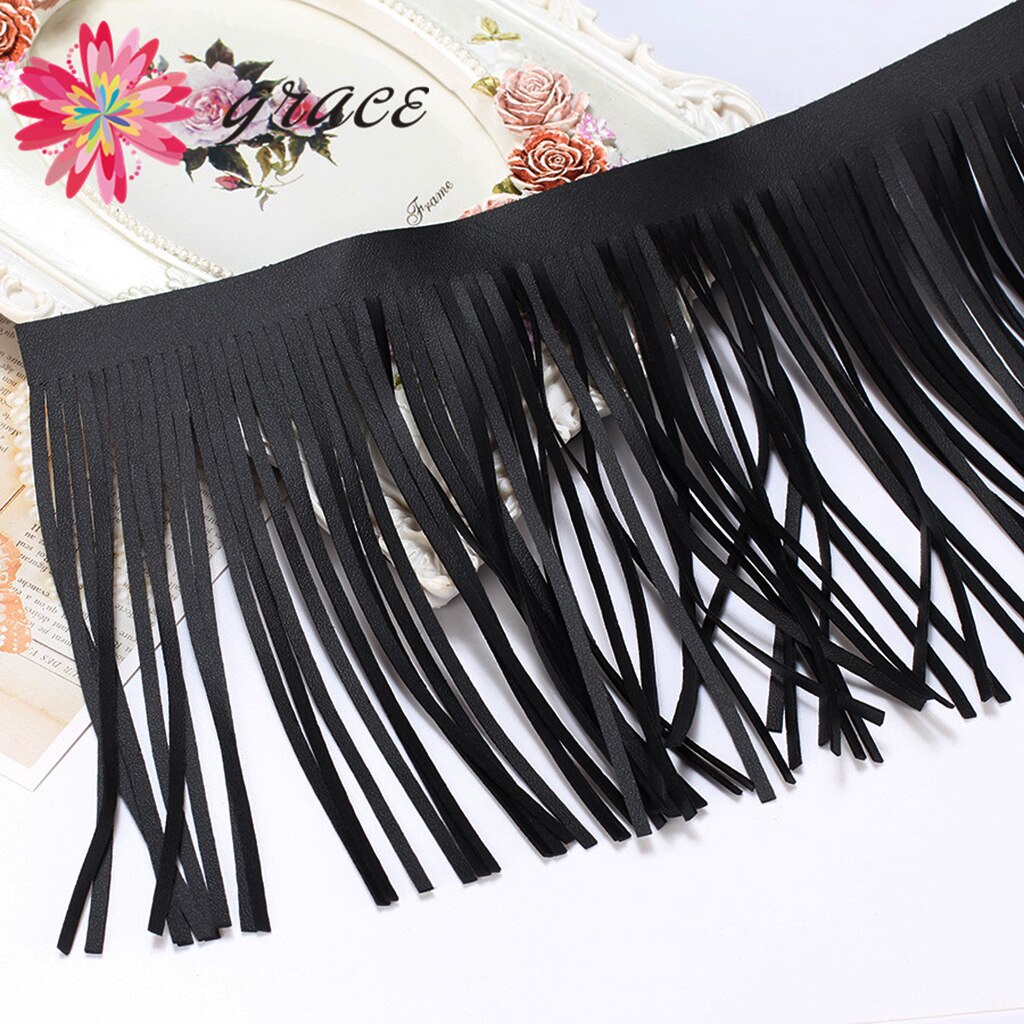 1 Yard Leather Fringe Trims Faux Leather Tassel Trims for DIY Projects and Sewing Craft