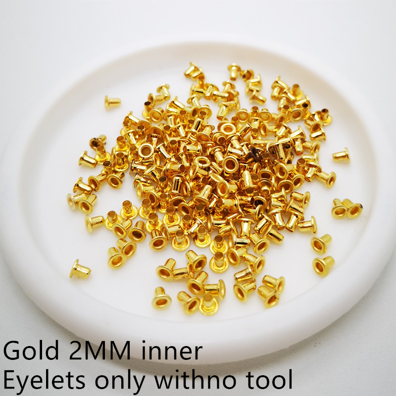 Mini Ösen Niet-Tasche Dekorative Huhn-Eye-Schnalle MINI 400 stücke mit Werkzeug-Kits: 2mm gold