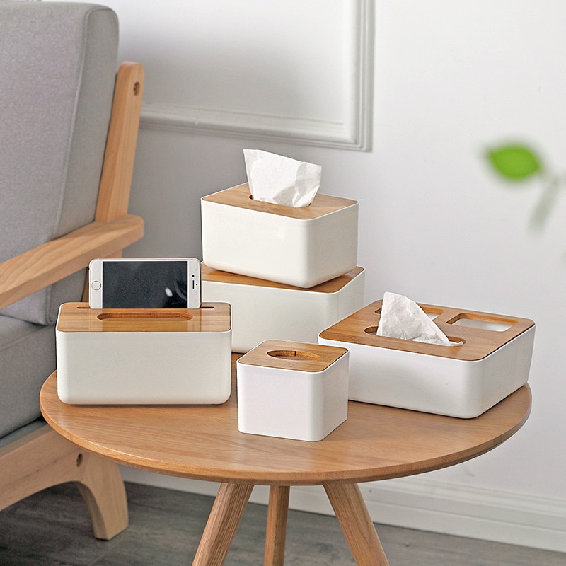 Home wooden plastic tissue box Kitchen solid wood napkin holder box Restaurant tissue case holder Office storage tissue canister