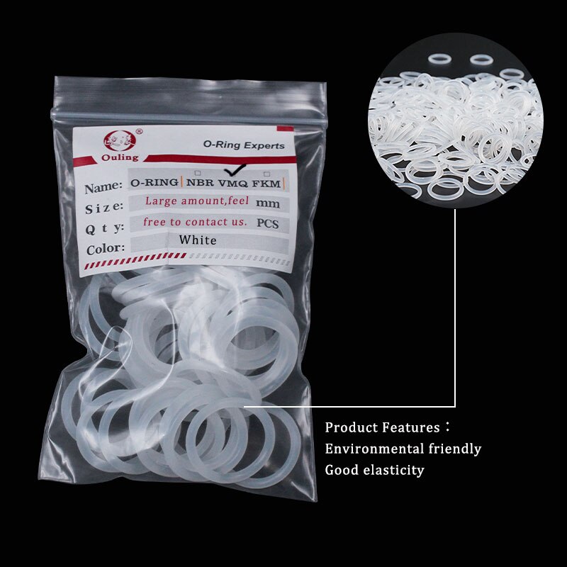 Vit silikonring silikon/vmq o ring 1.5mm tjocklek  od52/55/60/65/70/72/75/80mm o ring tätning gummipackning eller brickringar