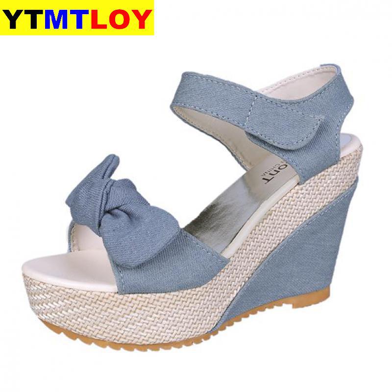 Vrouwen Schoenen Platform Sandalen Peep Toe Wiggen Enkel Gespen Sandalia Espadrilles Vrouwelijke Casual Leisure Enkelband Hoge Hakken: Blue / 35